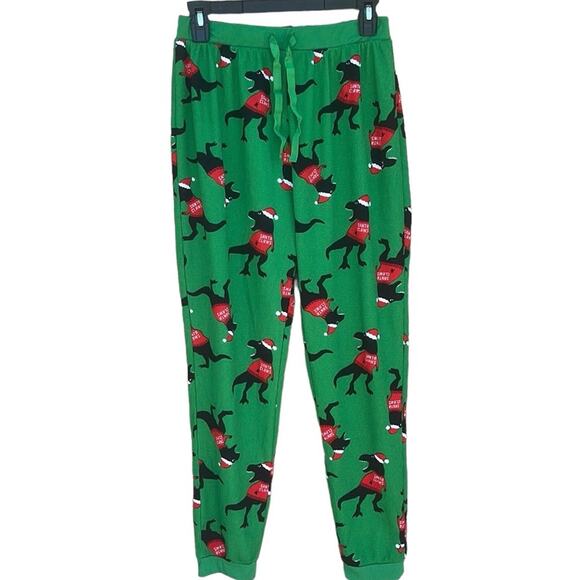 Santa Dinosaur green waffle knit lounge pants size medium - Picture 1 of 7